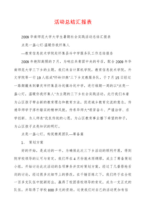 活动总结汇报表