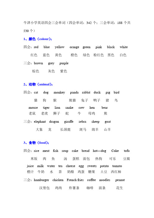 牛津小学英语四会三会单词