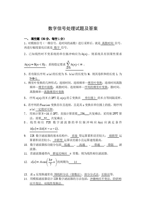 数字信号处理考试试题及答案