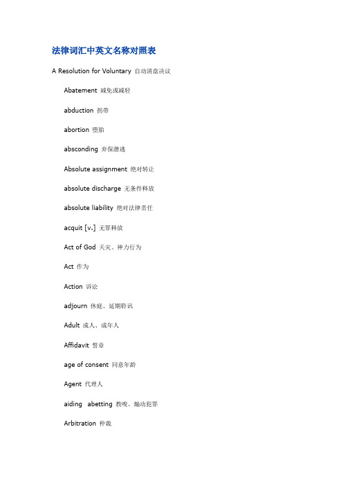 部分法律词汇中英文名称对照
