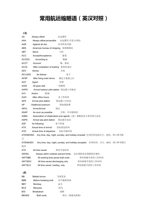 常用航运缩略语(英汉对照)