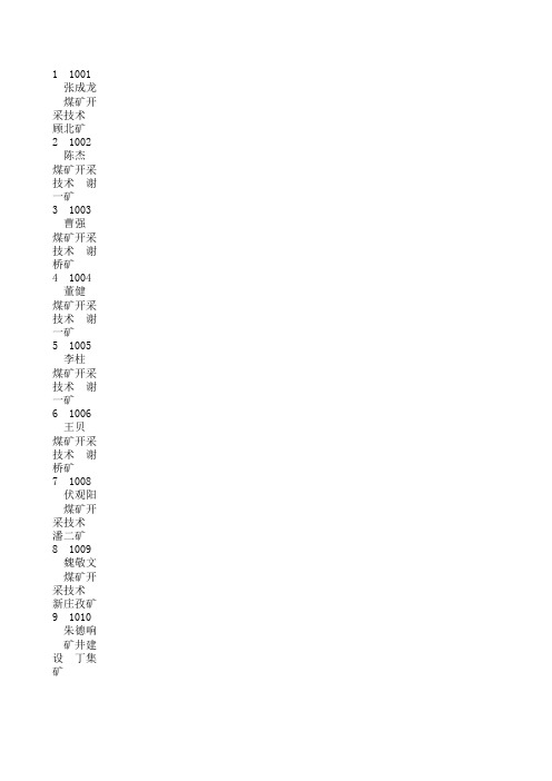 2011年淮南矿业集团顶岗实习名单