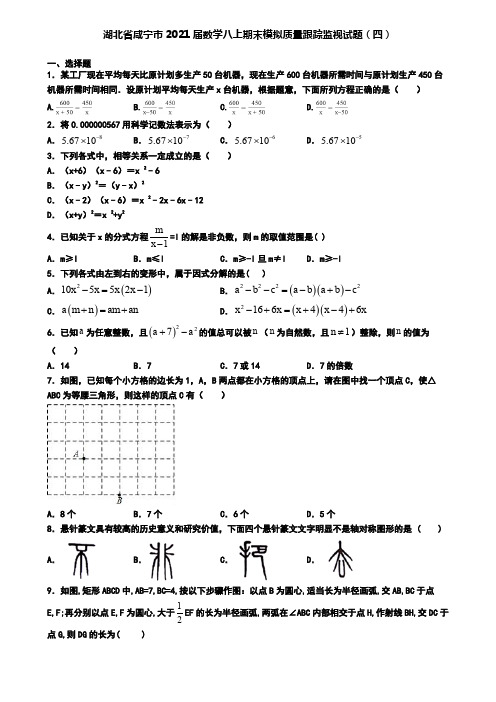 湖北省咸宁市2021届数学八上期末模拟质量跟踪监视试题(四)