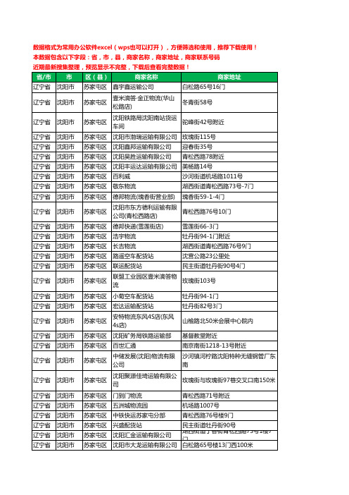 2020新版辽宁省沈阳市苏家屯区物流工商企业公司商家名录名单黄页联系电话号码地址大全87家