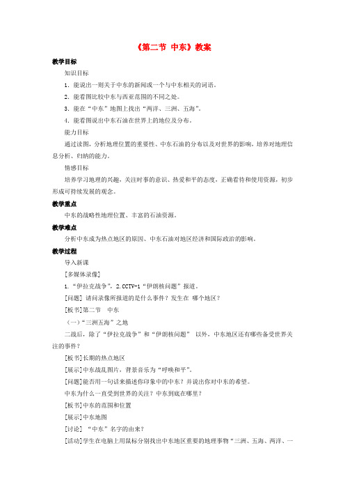 七年级地理下册第七章第二节中东教案(新版)商务星球版