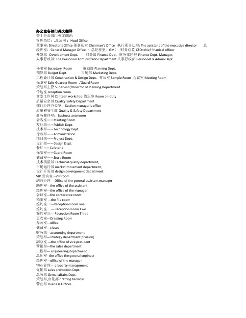 办公室各部门英文翻译
