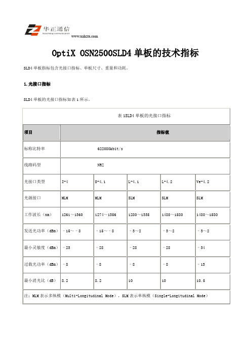 OptiX OSN2500SLD4单板的技术指标