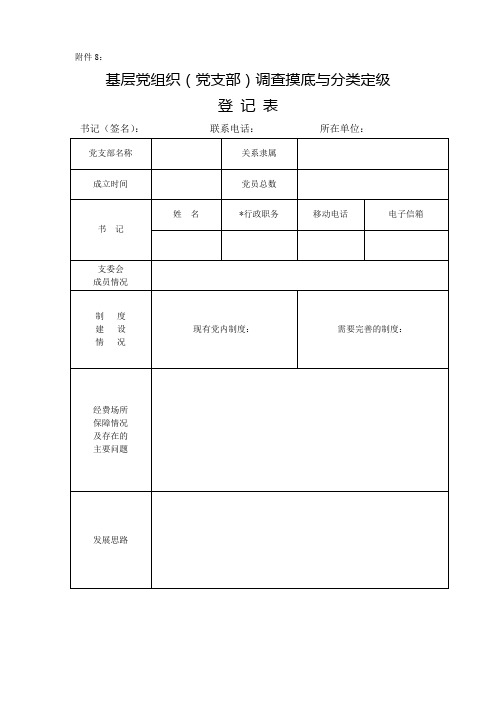 基层党组织(党支部)调查摸底与分类定级登记表