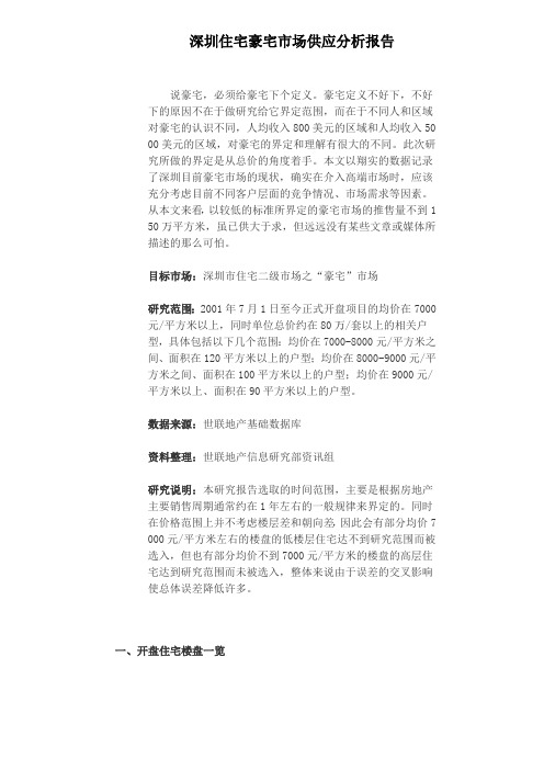 最新最全深圳住宅豪宅市场供应分析报告