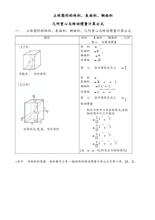 4.立体图形的体积、表面积、侧面积几何重心与转动惯量计算公式