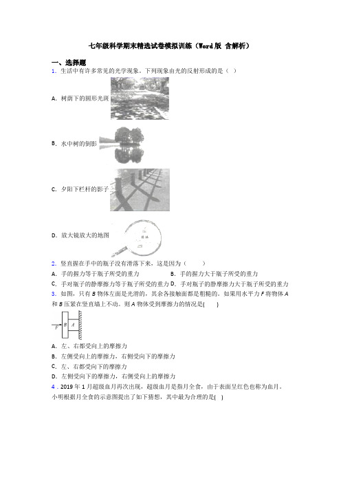 七年级科学期末精选试卷模拟训练(Word版 含解析)