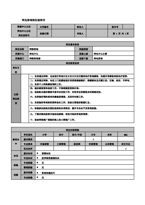 医美网电咨询师岗位说明书