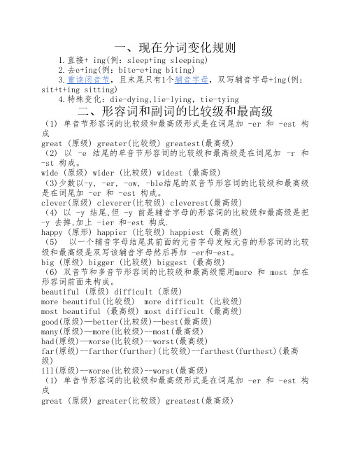 现在分词、名词比较级、最    高级、形容词、副词等十一种    变化规则