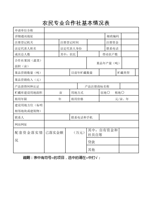 农民专业合作社基本情况表