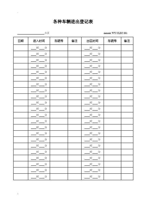 物业公司 各种车辆进出登记表