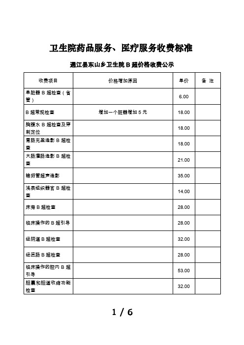 卫生院药品服务、医疗服务收费标准