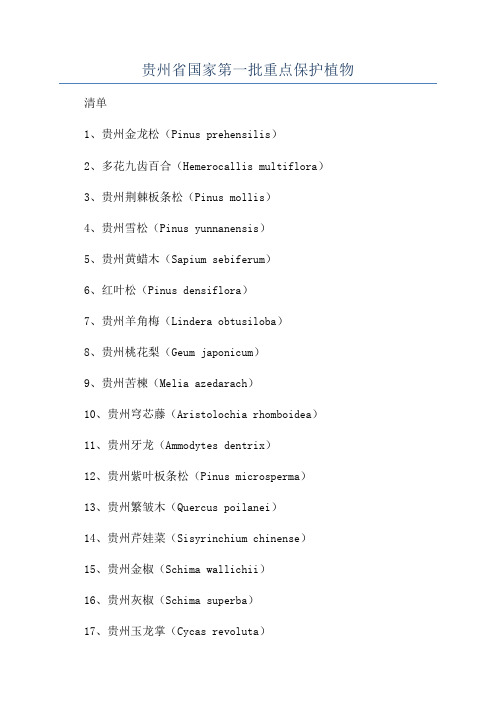 贵州省国家第一批重点保护植物