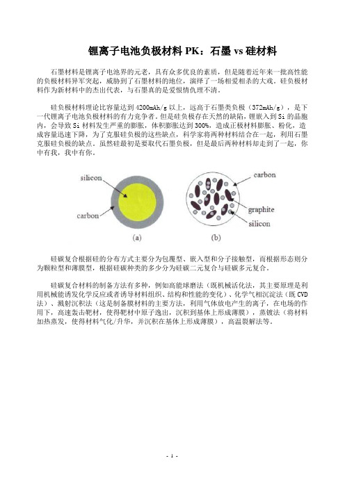 锂离子电池负极材料PK：石墨vs硅材料