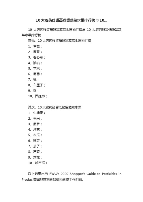 10大农药残留高残留蔬菜水果排行榜与10...