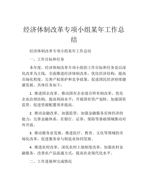 经济体制改革专项小组某年工作总结