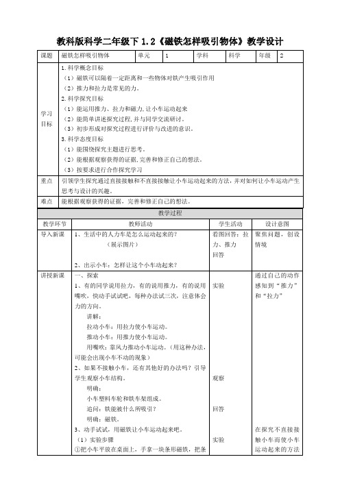 新教科版科学二下 磁铁怎样吸引物体 教案