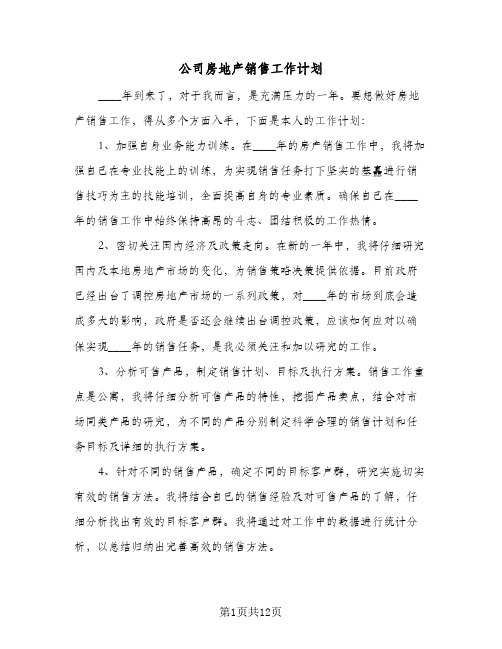 公司房地产销售工作计划（五篇）