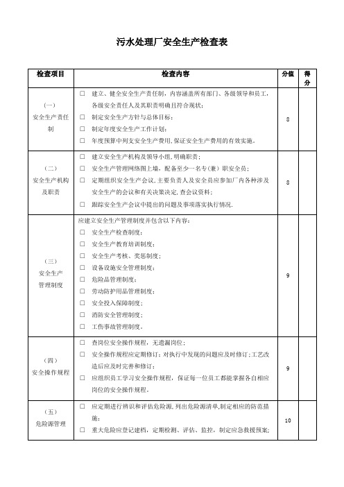 污水处理厂安全检查内容