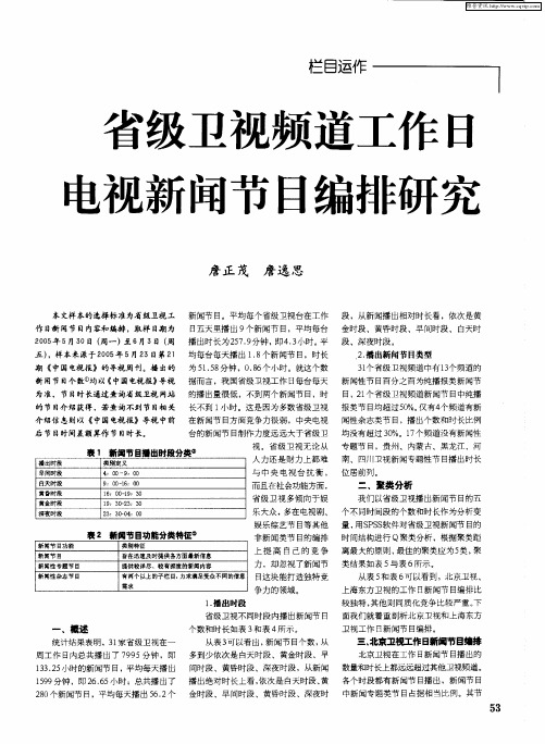 省级卫视频道工作日电视新闻节目编排研究