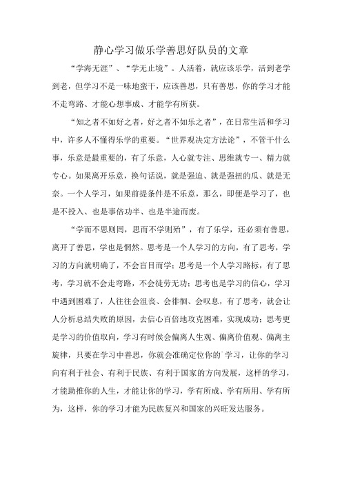 静心学习做乐学善思好队员的文章