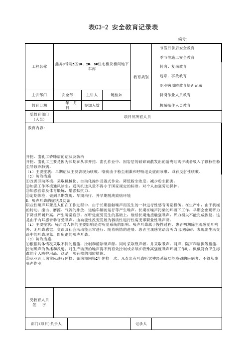 职业病预防教育培训记录