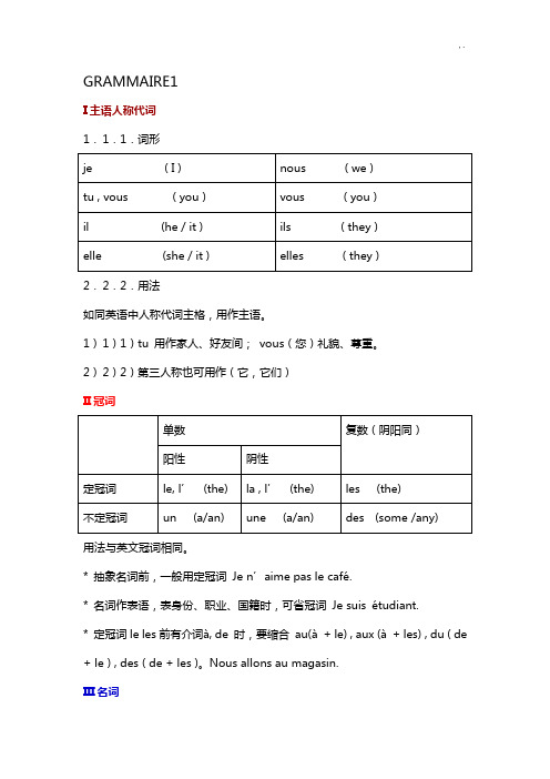 法语主语人称代词