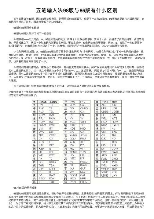 五笔输入法98版与86版有什么区别