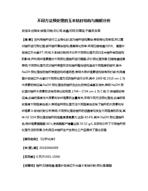 不同方法预处理的玉米秸秆结构与酶解分析