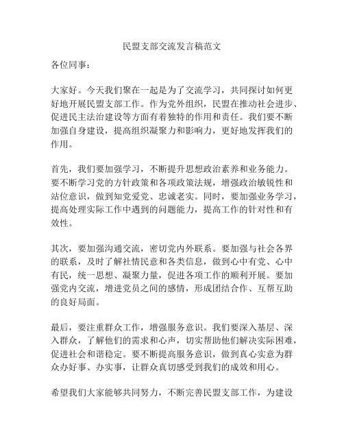 民盟支部交流发言稿范文