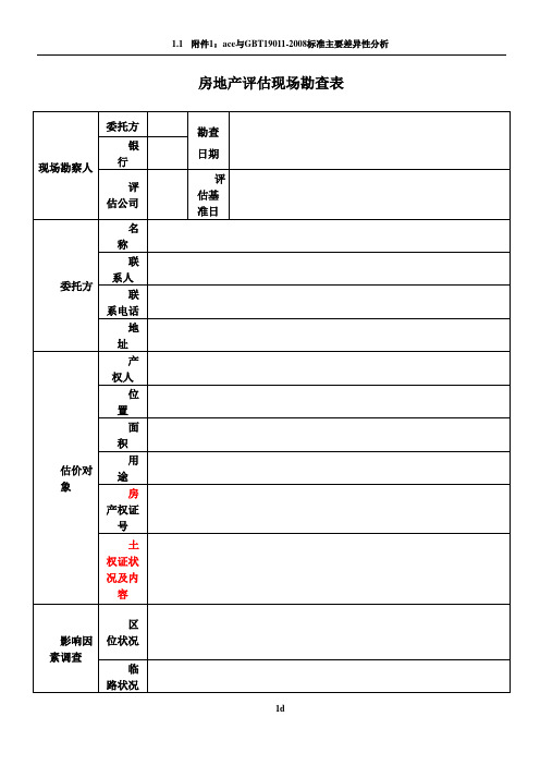 房产评估现场勘查表