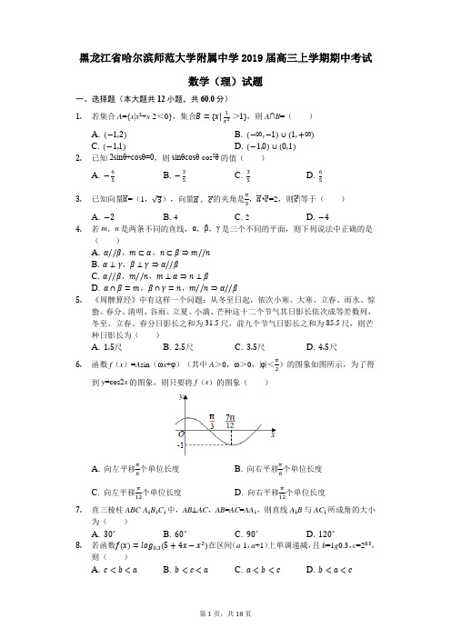 黑龙江省哈尔滨师范大学附属中学2019届高三上学期期中考试数学(理)试题(解析版)