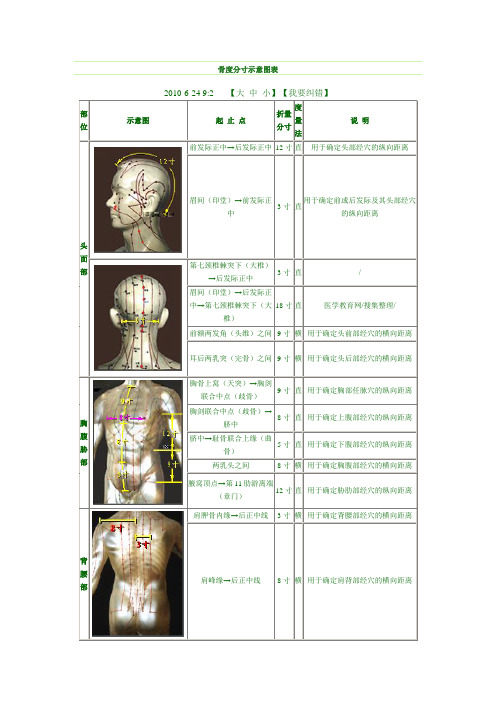 骨度分寸示意图表