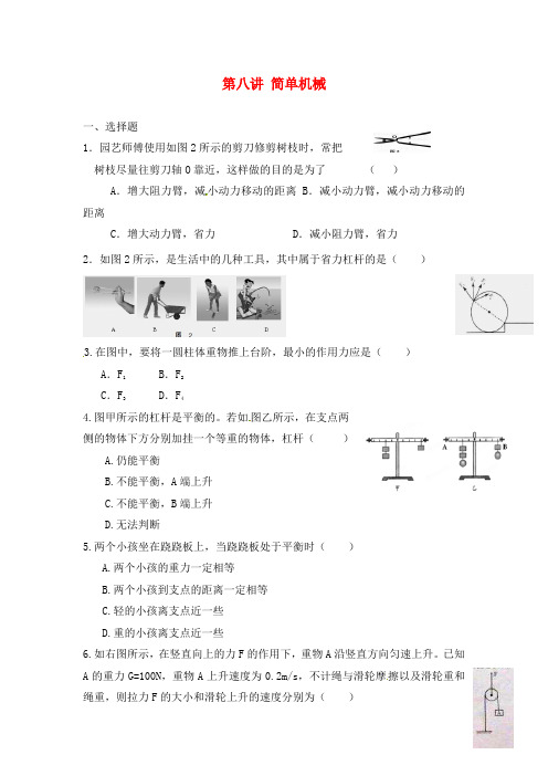 广东省深圳市福田云顶学校中考物理 第八讲 简单机械课后练习题(无答案)