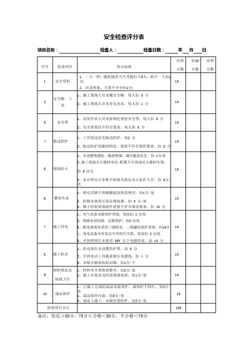 安全检查评分表