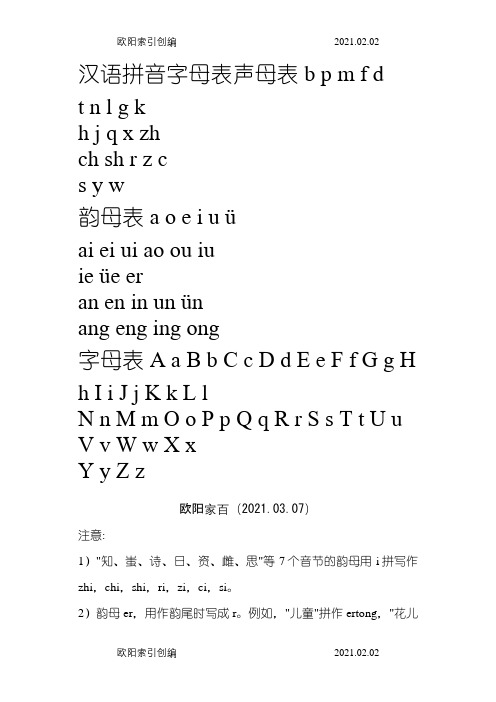 汉语拼音字母表(发音方法)之令狐采学创编