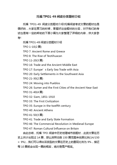 托福TPO1-49阅读分类题材介绍