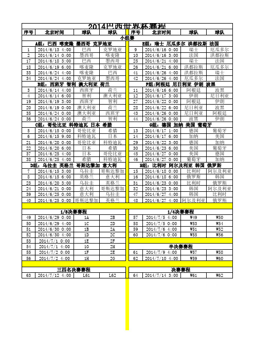 2014世界杯赛程(A4打印版)