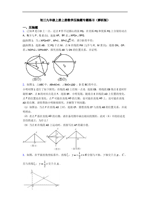 初三九年级上册上册数学压轴题专题练习(解析版)