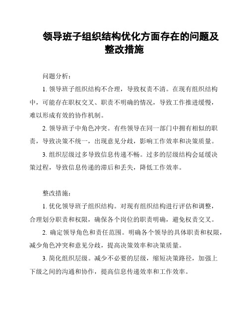 领导班子组织结构优化方面存在的问题及整改措施