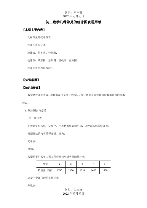 八年级数学几种常见的统计图表通用知识精讲试题