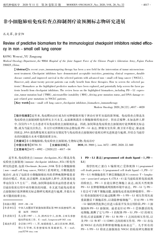 非小细胞肺癌免疫检查点抑制剂疗效预测标志物研究进展