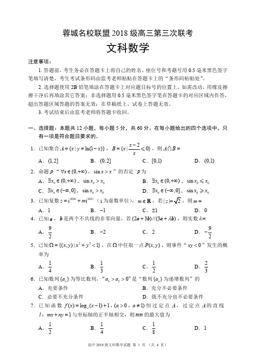 蓉城名校联盟2018级高三第三次联考文科数学试卷及答案