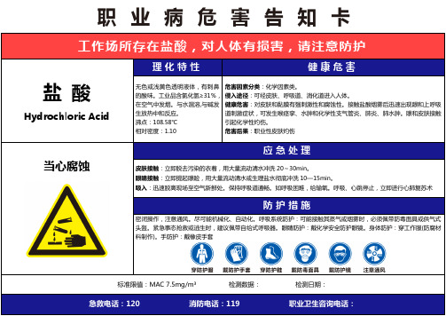【盐酸】职业病危害告知卡(精编版)