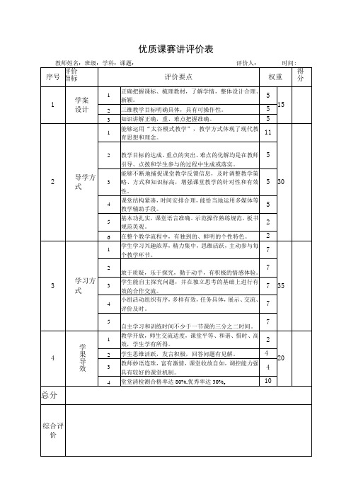 优质课赛讲评课表