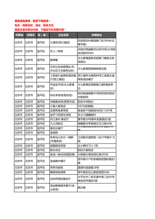 新版北京市北京市昌平区酒店餐饮企业公司商家户名录单联系方式地址大全473家